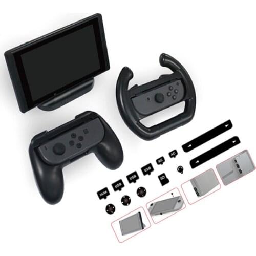 Game Kit Nintend Switch Handel Grip+Charge Stand+Direction Steering-wheel+Dustproof Rubber for Nintendos Switch Controller