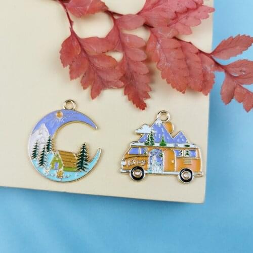 JeQue 10pcs Alloy Dripping Oil Moon Car House Pendant Charm Pendant DIY Jewelry Accessories Pendant Bracelet Necklace Pendants