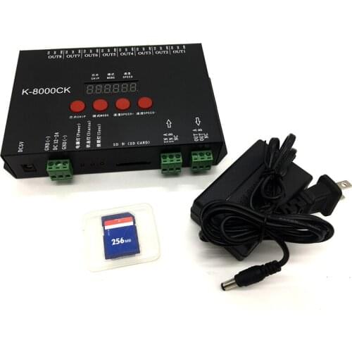 K-8000CK SD card LED pixel controller;DC5~24V input;off-line;8192 pixels controlled;8ports SPI signal output