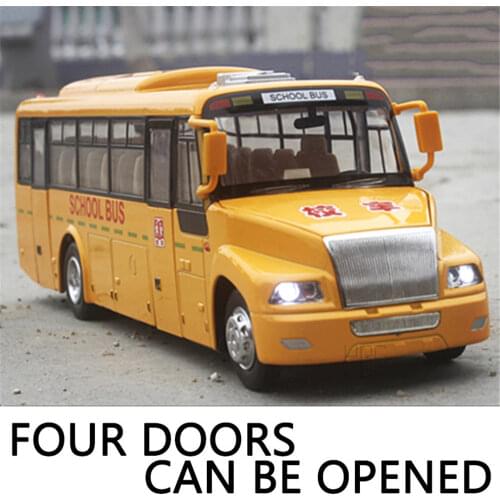 1/32 Metal Cars Toys Pull Back USA School Bus Diecast Model 4 Open Door Music& Light Authentic Van Toys For Children Kids Gifts