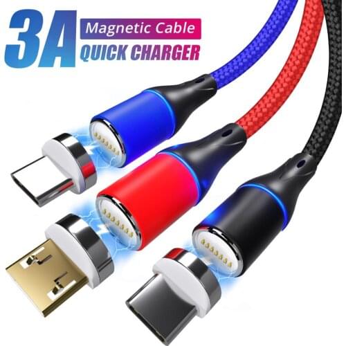 3A Magnetic USB Micro USB Type C Charging Cable 7 Pin Data Wire Quick Charger Mobile Magnet Cord Android Type-C Phone Cables