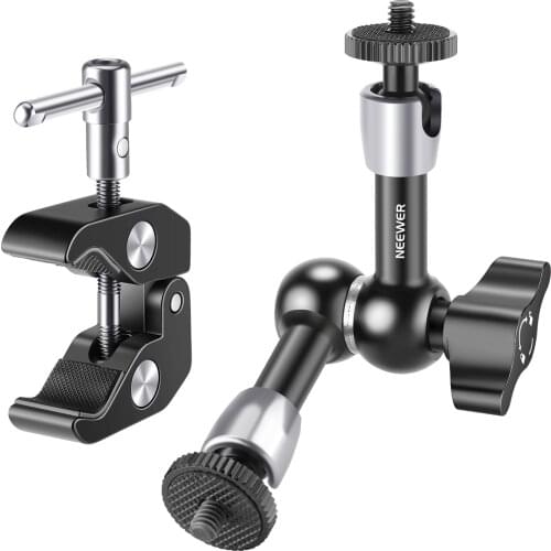 Neewer Super Clamp with 1/4" and 3/8" Thread and Adjustable Magic Arm with Both 1/4-inch Thread Screw for LED Light, Microphone