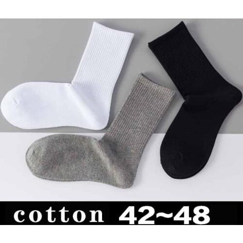Mens Solid Color Socks Large Plus Size Business Harajuku Business Comfortable Breathable Pure Cotton Deodorant Black Sock 45 46