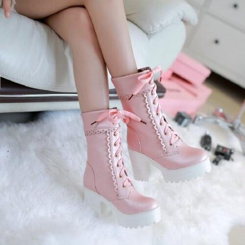 Autumn/winter 2020 new style ladies new lace lolita boots fashion Japanese olita sweet high-heeled leather boots