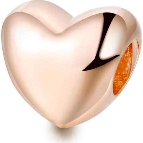 Big Smooth Heart Charm Fashion Jewelry Rose Gold Beads Fit Silver Charm Bracelet for Women DIY Jewelry Making