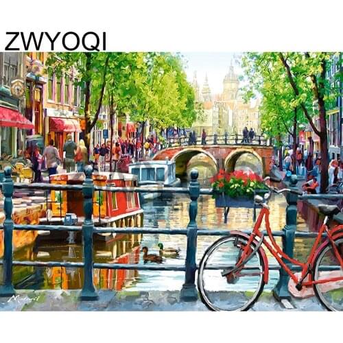 Full Round Diamond painting Cross stitch bicycle 5D DIY Diamond embroidery Full Square Diamond mosaic bicycle bridge scenery