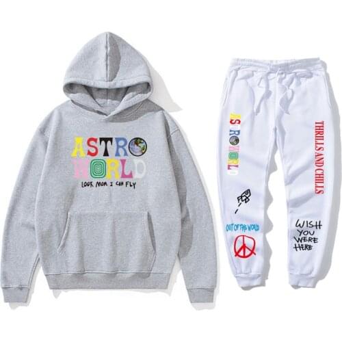 Astroworld THRILLS AND CHILLS Hooded Top Plus Pants Fall Streetwear Pullover Travis Scotts Young Men Women Fashion Hip Hop Print