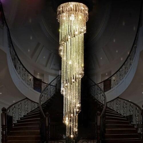 Luxury Crystal Pendant Light Rotating Stairs Lamp For Cottage Hotel Hall House Large Lamp LED
