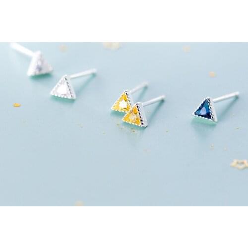 MloveAcc 925 Sterling Silver Earring Fashion Yellow/White/Blue Stone Triangle Stud Earrings Gift for School Girls Kids