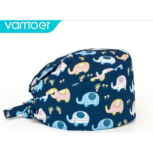 Surgery hat men adjustable flower print pet beauty care nurse breathable scrub hat lab work cap wholesale pure cotton female cap
