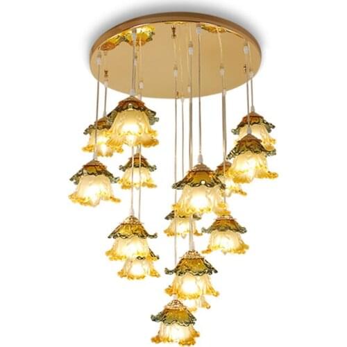 European Living Room Restaurant Glass Chandelier Modern Led Chandeliers Simple Staircase Lights Pastoral Cabbage Lamps Lighting