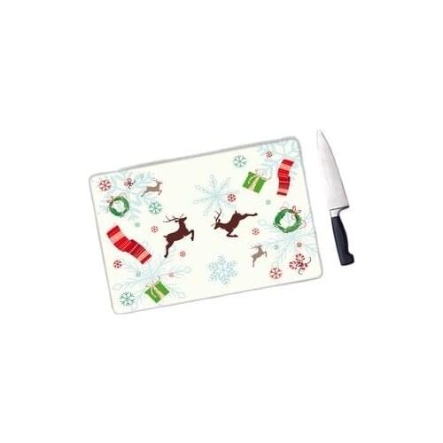 Glass Cutting Board Reindeer Print Snow Christmas Themed | Glass Cutting Board Antibacterial Glass Rat Plate Design Kitchen 2021