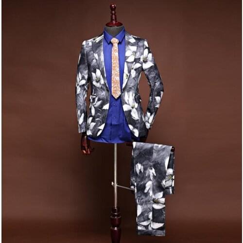 Chinese style printing wedding suits for men blazer boys prom mariage suits mens fashion slim masculino latest coat pant designs