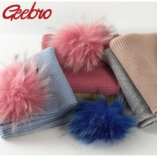 Geebro Newborn Warm Ribbing Swaddling Blanket with 8 Real Raccoon Fur Pompom Travel Sleeping Blanket Kids Baby Bedding Swaddles