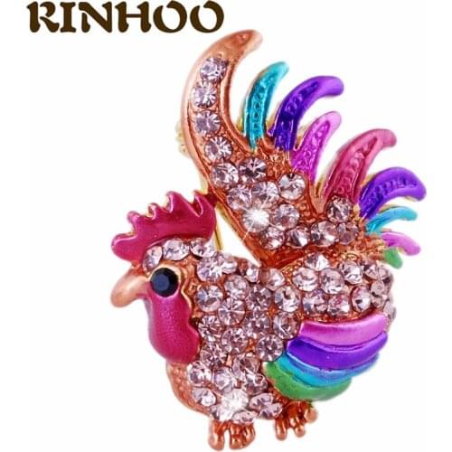 Vintage Colorful Rhinestone Chicken Brooch Dazzling Zircon Cockerel Animal Brooch For Women Party Gift Jewelry Coat Accessories
