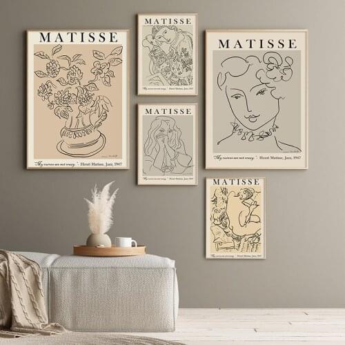 Vintage Wall Art Canvas Painting Matisse Abstract Girl Flower Nordic Posters And Prints Female Line Wall Pictures For Home Decor