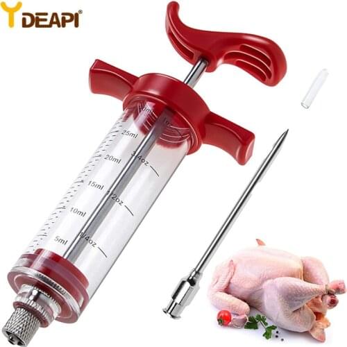 YDEAPI Food Grade PP Stainless Steel Needles Spice Syringe Set BBQ Meat Flavor Injector Kichen Sauce Marinade Syringe Accessory