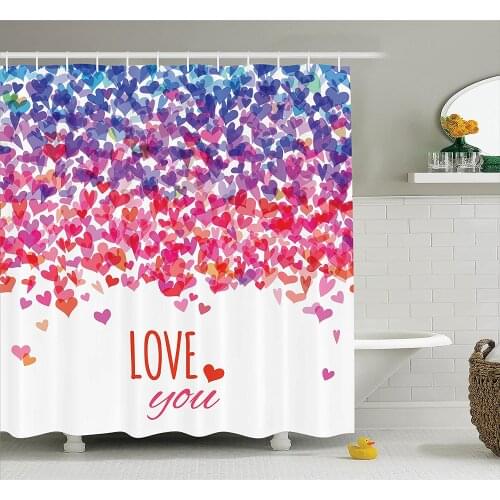 Love Shower Curtains Hearts and Love You Message Romantic Valentines Day Inspired Springtime Cheerful Art Bathroom Curtain Mat