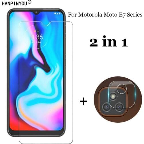 2-in-1 For Motorola Moto E7 Plus Power Soft Fiber Camera Lens Protection Film + Front 9H 2.5D Tempered Glass Screen Protector