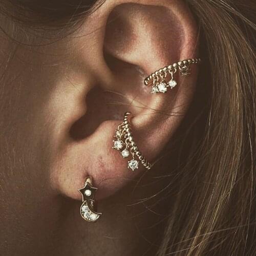 New fashion women girl delicate six claw round CZ tassel Chain ear cuff clip no piercing earring lovely girl women charm jewelry