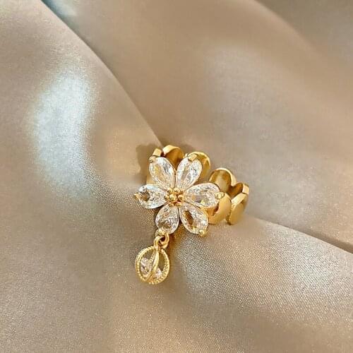 Trendy Ring 2021 Korean Elegant Delicate Zircon Flower Rings For Women Girls Fashion Finger Knuckle Adjustable Rings Jewelry