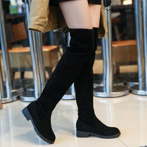 Winter New European and American Boots Thin Than Knee High Roller Womens Stretch Boots Cotton Roller shoes Boots 2019