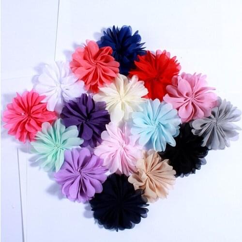 120PCS 6.5CM Polyester Fluffy Ballerina Chiffon Flower For Kids Dress Headband Shoes Accessories Sunflower Lace Fabric Flowers
