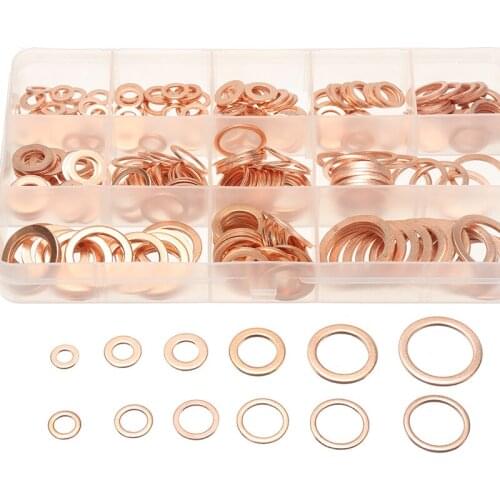 300pcs/box M5-M20 Copper Washers Gaskets Rings Sealing Ring Assortment Set Copper Seals Oil Drain Plug Tool Parts Accessories
