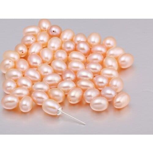 4 Pieces 100% Natural Pearl Half Hole Cultured Freshwater Rice Pearl Beads Half-drilled Hole 6-7 mm