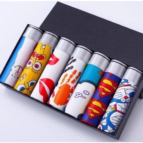 7pcs/lot Lovely Cartoon Print Man Boxers Homme Fashion Silk Underwear Men Comfortable Underpants Soft Breathable Male Panties