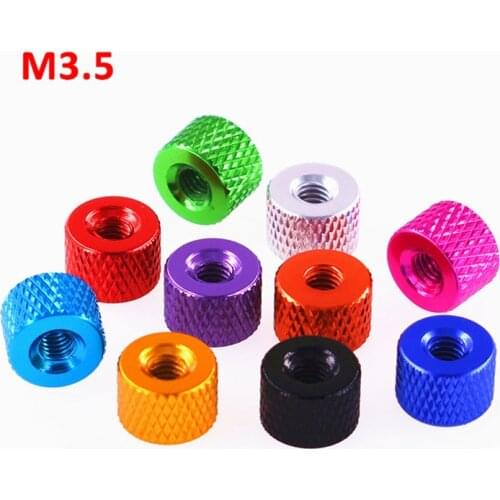 5PCS M3.5 Through Hole Round Nuts Knurled Thumb Screws Nuts Aluminum Alloy Multiple Color
