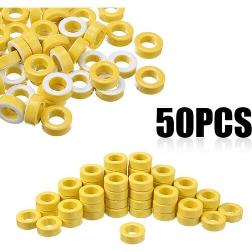 50pcs T50-26 Yellow White 7.5mm Inner Diameter Ferrite Ring Iron Toroid Cores For Instrument Transformer Regulator