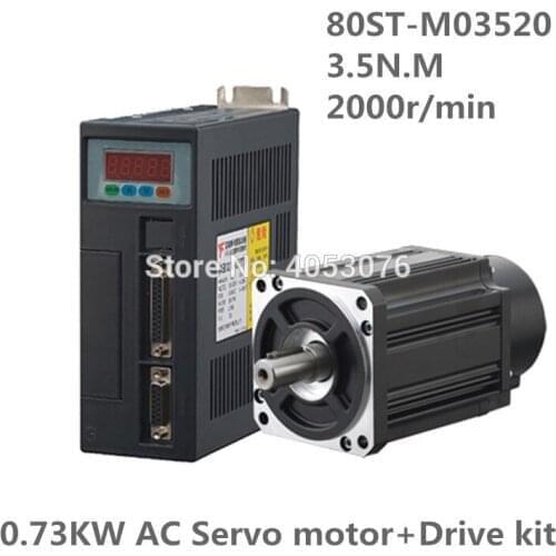 80ST-M03520 220V 730W AC Servo motor 3.5N.M. 2000RPM 0.73KW Single-Phase ac drive permanent magnet AASD-15A Matched Driver