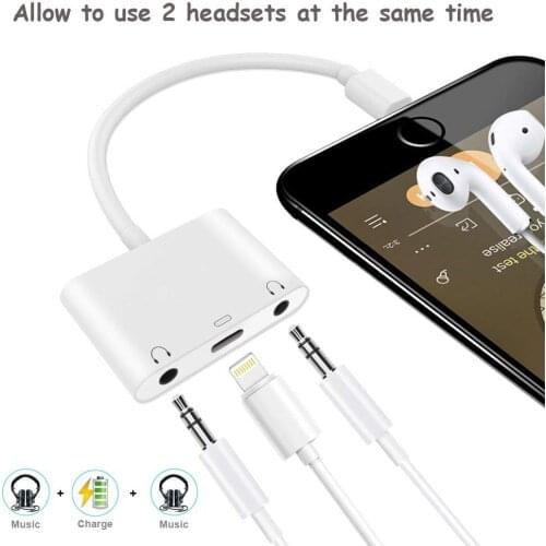 Headphone Adapter Dual forLightning Audio Charge Splitter iPhone 7 AUX Cable Charger Connector Compatible iPhone X / 8/8 Plus/6