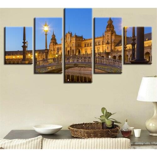 Five-Piece Frameless Murals Nordic Architecture Wall Art Posters Home Decoration Paintings and Prints Modern Hd Modular Pictures