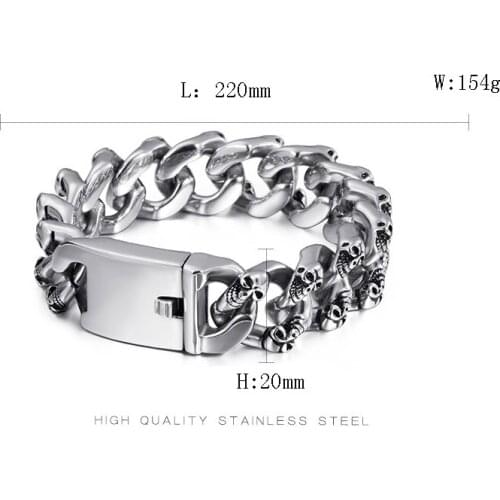 Man Jewels Store 316L Stainless Steel High-Quality Skull Series Peculiar Punk Style 22CM Mens Wide Chain Bracelet Jewelry Gift