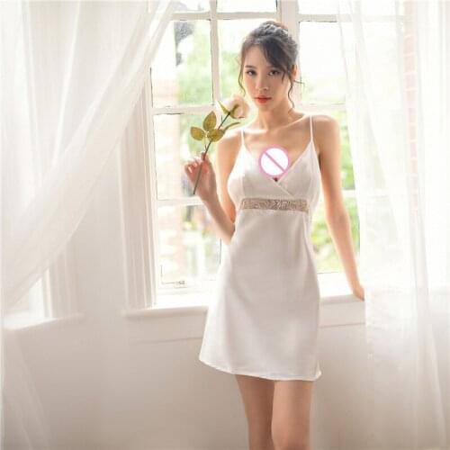 Black/White 2018 Women Sexy Fashion Silk Lingerie Lace Embroidery Hollow Deep V Erotic Temptation Sling Sleepwear Slips S-L