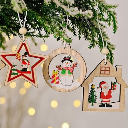 Wooden Merry Christmas Ornaments Navid For Chirstmas Tree Hanging Pendants Xmas Decoration For Home New Year Santa Claus Decor