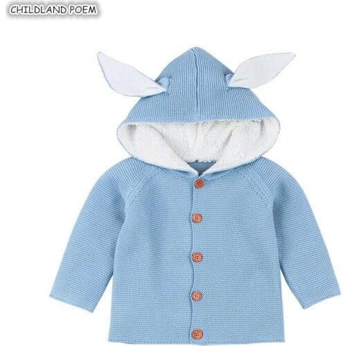 Baby Sweater Autumn Winter Knitted Baby Clothes 100% Cotton Bunny Hooded Toddler Girls Boys Cardigan Jacket And Coat Outerwear