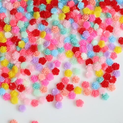 DIY Handcrafted Mixed Resin Rose Flowers Flat Base Resin Flower Cabochons Jewelry Beads Embellishments 7MM