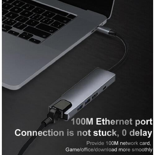 5 In 1 USB Type-C HDMI 4K USB-C Hub Ethernet Rj45 Lan PD Adapter Docking Station