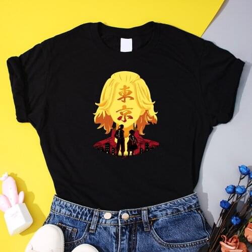 Harajuku Japanese Anime Women T Shirt Hipster Tokyo Revengers Print T-Shirts 2021 Summer Cotton Loose Short Sleeve Female Tops