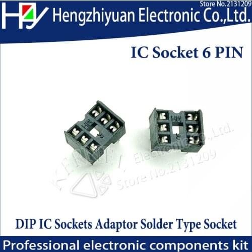 IC Sockets 6 pin 20PCS 2.54mm Through Hole Stamped pin Open Frame IC Dip Socket Pitch Through Hole Dip Socket Coonnectors