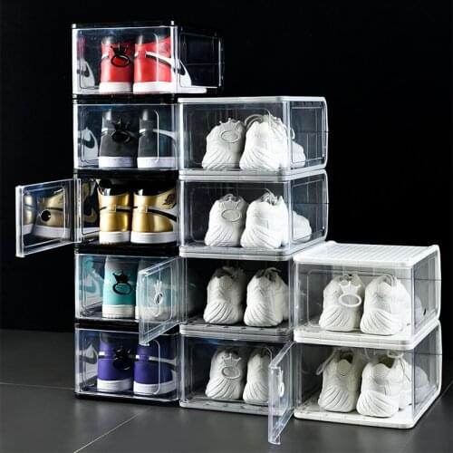 Thickened Plastic Shoe Storage Box Foldable Transparent Sneakers High Tops Shoebox Pull-out AJ Display Case Household Organizer