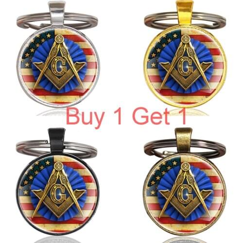 Buy 1 Get 1 Classic Handmade American Flag Freemason Glass Dome Metal Key Chain Unique Men Women Key Ring Jewelry Gifts Keychain