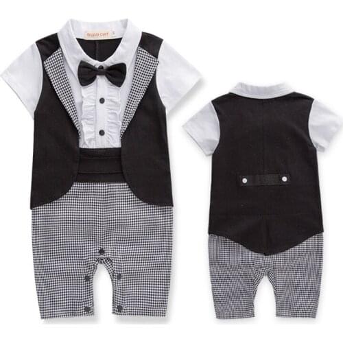 Summer Baby Boys Clothing Toddler Children Gentleman Suit Lattice Kids Boys Summer Rompers