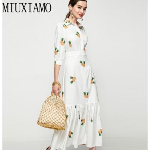 MIUXIMAO 2021 Long Dress Bohemian Spring Summer New Women Pineapple Print Fashion Party Elegant Chic Shirt Dresses Vestidos