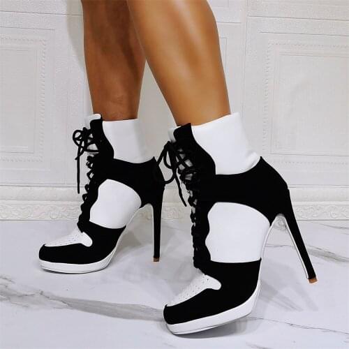 MKKHOU Fashion Short Boots Womens New Style Comfortable Sports Style Boots Lace-up Ankle Boots Stiletto High Heel Casual Boots