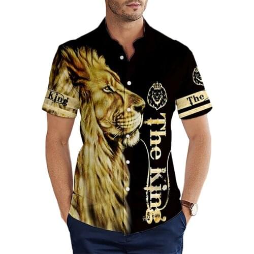 Fashion short sleeve shirt animal lion skin 3D all Hawaiian shirt printed beach shirt