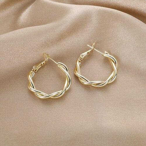 YAONUAN Trendy Minimalist Intertwined Twisted Metal Alloy Gold Plated Hoop Earrings For Women Party Fashion Jewelry Accessories